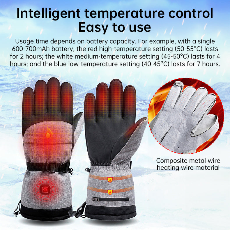 Gants chauffants électriques - Gants d'hiver chauds rechargeables et imperméables pour le ski, la motoneige et les activités de plein air