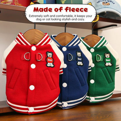 Veste Polaire Extérieure pour Chien/Chat (Gros) - Petits/Moyens Animaux, Anneau en D et Boutons