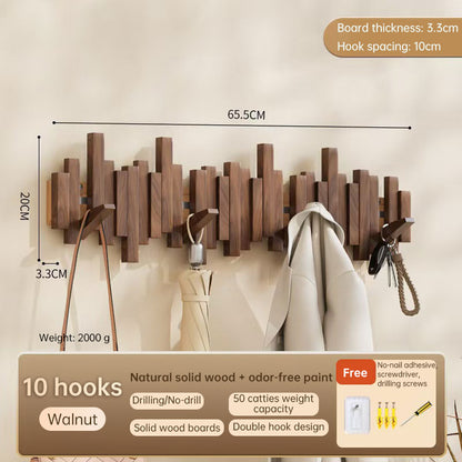 Solid Wood Hanger, Piano Key Wall Hook, Adhesive Back-of-Door Coat Hook, No Drill Entryway Organizer.