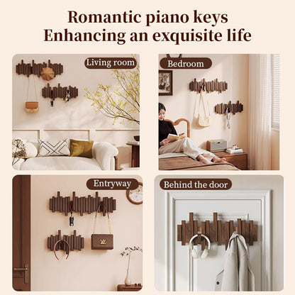 Solid Wood Hanger, Piano Key Wall Hook, Adhesive Back-of-Door Coat Hook, No Drill Entryway Organizer.