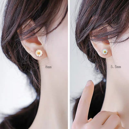 Boucles d'oreilles clous en argent sterling 925 avec marguerites pour femmes