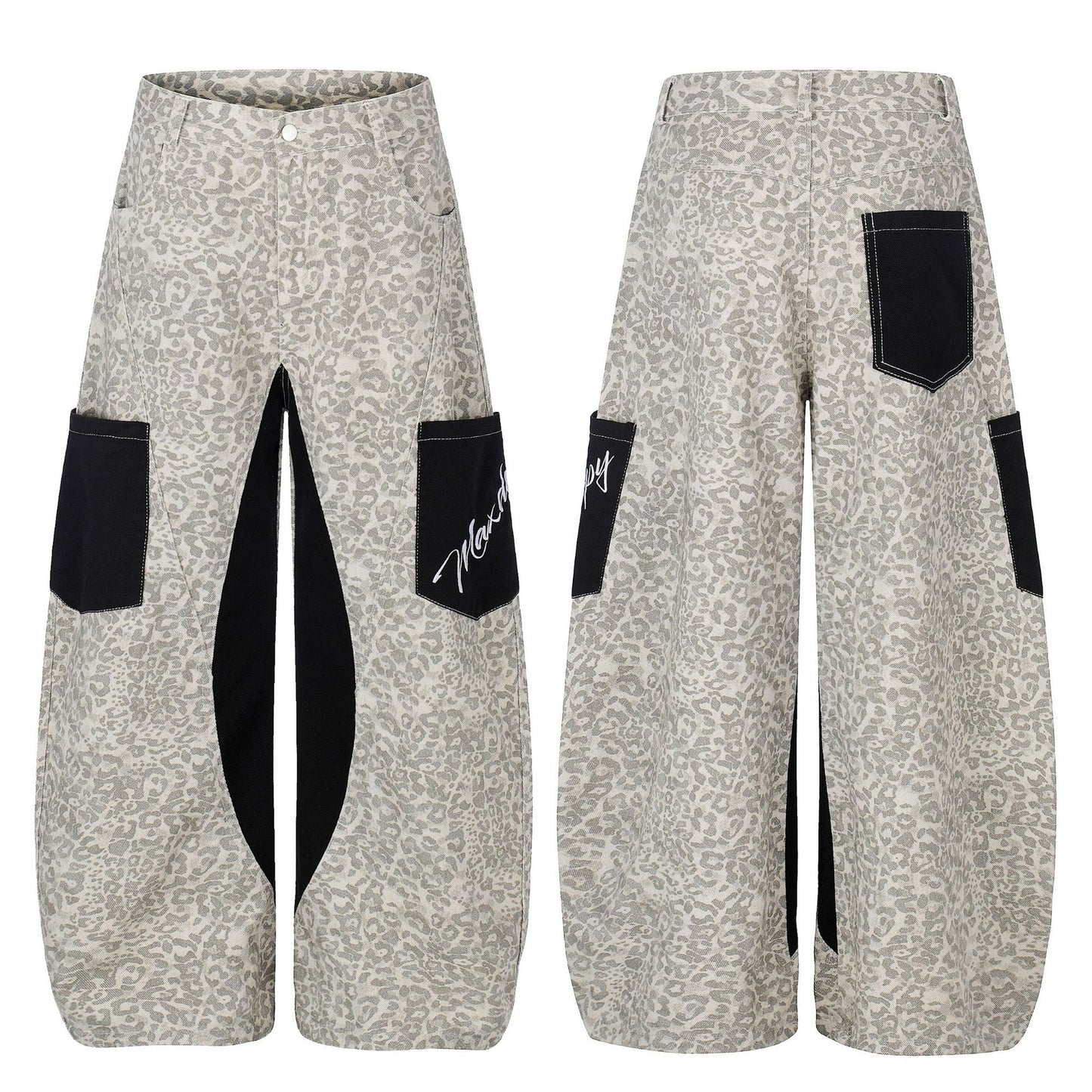 Color-Blocking Pocket Design Loose Straight Leg Wide Leg Versatile Floor-Length Trousers