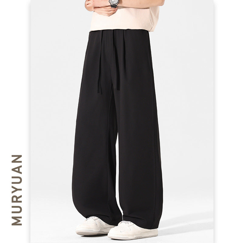 Vintage Pleated Slim Trousers for Men, Loose Mid-Waist Casual Long Pants