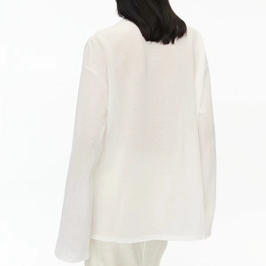Sagestu Off-White Embroidered Patch Loose Long Sleeve Round Neck T-Shirt Lightweight Design High-Quality Sun Protection