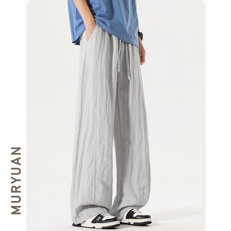 Casual Loose Straight-Leg Tencel Lyocell Linen Ice Silk Pants for Men