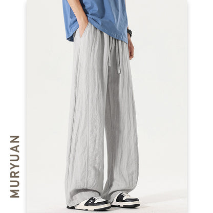 Casual Loose Straight-Leg Tencel Lyocell Linen Ice Silk Pants for Men