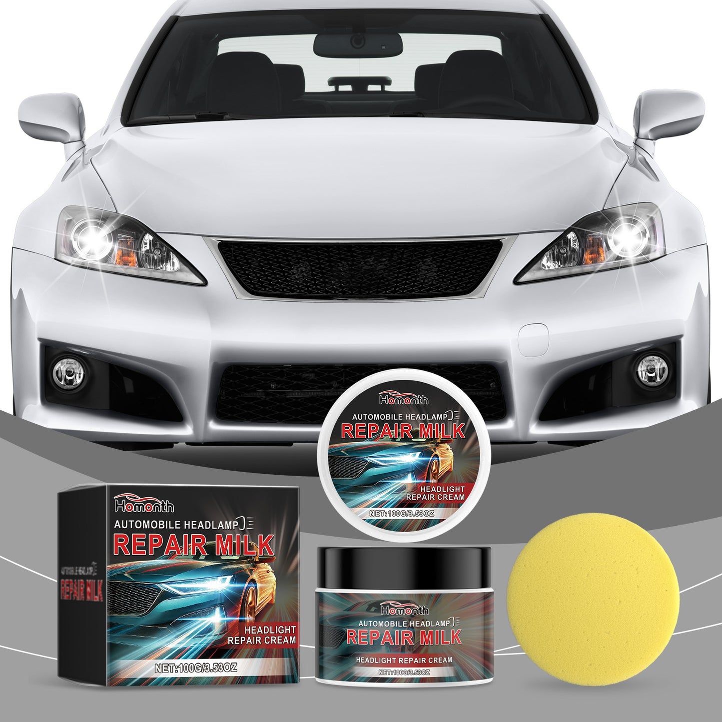 Kit de réparation de phares de voiture Homonth, Agent de rénovation pour phares de voiture, Agent de placage cristallin pour rayures légères et jaunissement