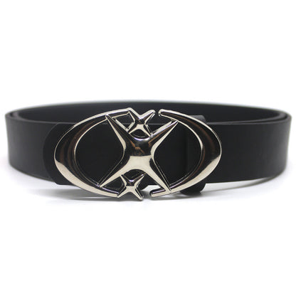 Ceinture à Boucle Étoile Croisée Double Croissant de Lune Design Original