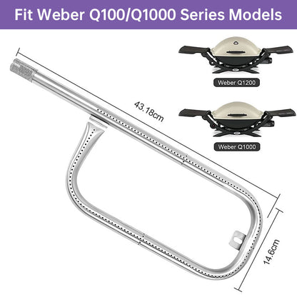 Weber 60040 Grill Burner Tube 304 Stainless Steel Replacement for Q100/Q1200 Series with 304 Stainless Steel Burner Box