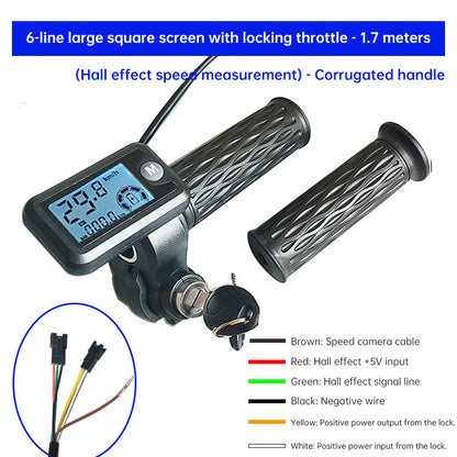 Electric Bike Throttle with LCD Speedometer & Voltmeter, 170cm Cable, Compatible 36/48/60/72V, Includes a Pair