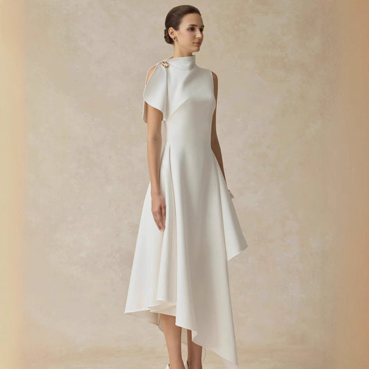 Long Fitted Dress with Irregular HemDesigner Style Ladylike Formal Wear Casual Chic Dress