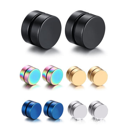 Men's Magnetic Disc Earrings, Punk Fake Ear Studs Jewelry
