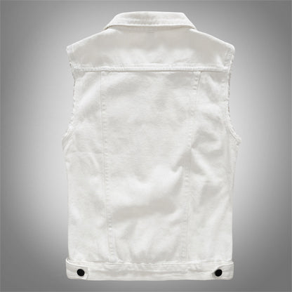 Slim Fit Trendy Men's White Denim Vest Denim Waistcoat Denim Sleeveless Top